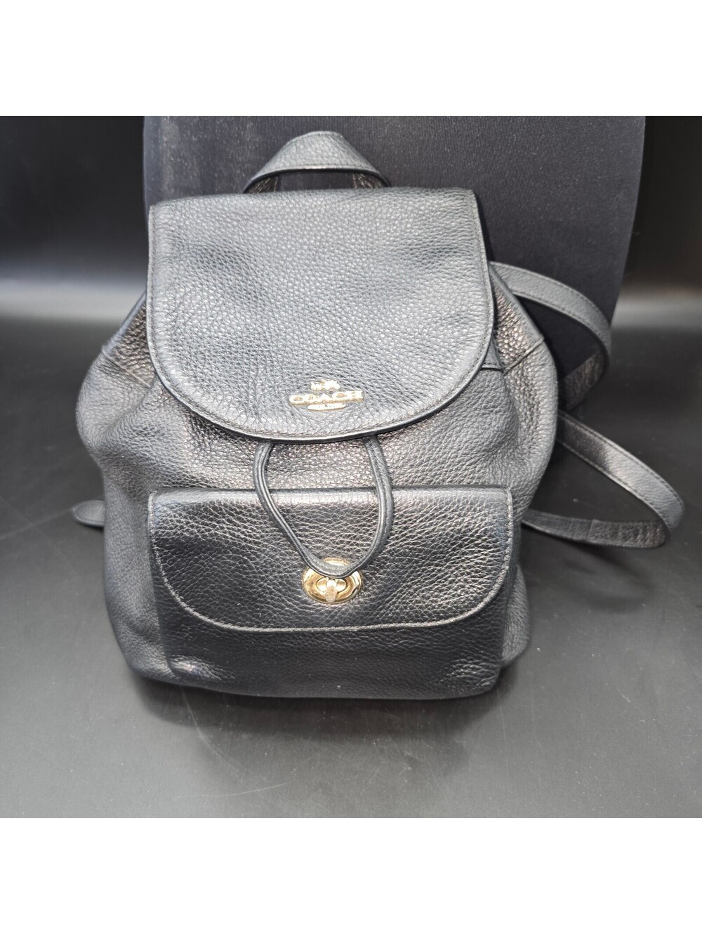 Authentic Coach Billie Mini Backpack in Black Pebble Leather - F37621